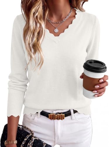 ANRABESS Sweaters for Women Lightweight Loose Fit V Neck Fall Outfits