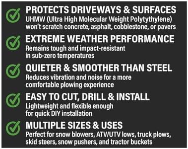 UHMW Snow Plow Poly Cutting Edge Industrial Strength 3/4" X Thick X 3" Wide Driveway Safe plow Blade, Poly plow Cutting Edge, Snow Blower Edge, ATV Snow plow Blade (48" Long)