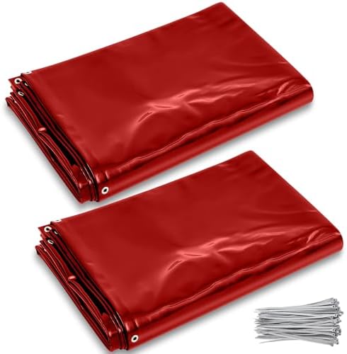 2 Pack Welding Curtain Screen with Fixed Belt, 6 x 8ft, Red
