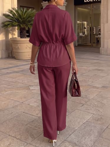 Two Piece Sets for Women Dressy Shirt Top Flared Pants Business Pantsuits