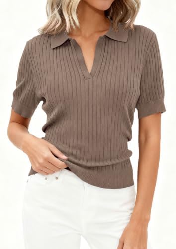 PRETTYGARDEN Women's Short Sleeve Sweater Polo Shirts