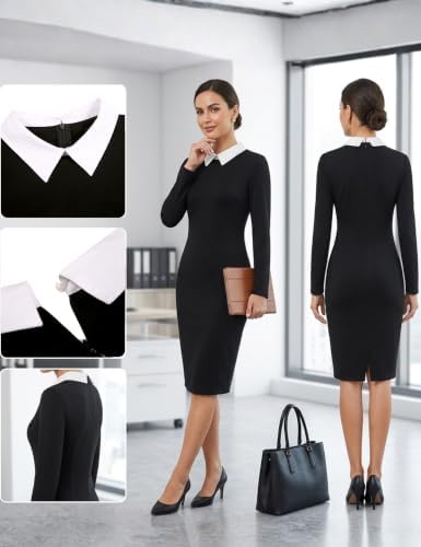 Aphratti Women's Peter Pan Collar Sheath Dress with Sleeves Business Office Wear to Work Professional Outfits