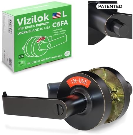 VIZILOK ADA Compliant, Single Egress Indicator Privacy Lock C5FA-L Durable ANSI Grade 2 Comp Commercial Left Handed Non Reversible in-Use or Vacant Push Button Lever - Oil Rubbed Bronze