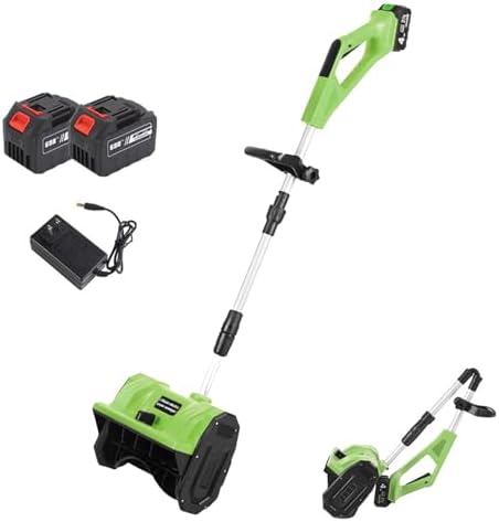 Battery Snow Blower,Snow Blower with Battery and Adjustable Handle,11" Clearing Path, 26' Throwing Distance,Electric Snow Thrower for Driveway Clearing,Green-2Battery