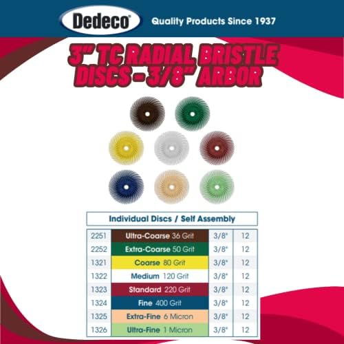 Dedeco Sunburst Radial Bristle Discs 12-Pack - 3" Curved - 3/8" Arbor - Red 220 Grit (Standard) - Aluminum Oxide for Polishing & Finishing
