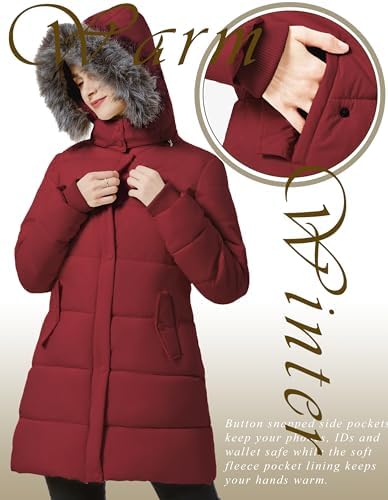 GGleaf Women's Winter Puffer Coat with Removable Fur Hood Warm Snow Jacket