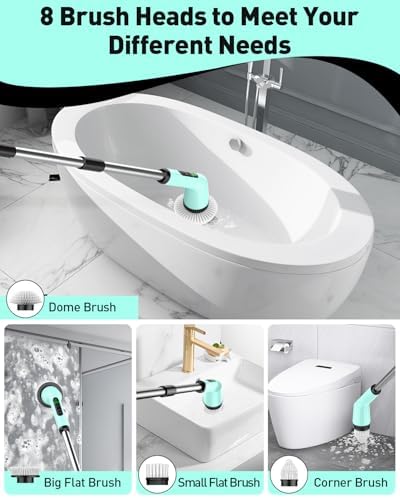 Electric Spin Scrubber for Bathroom, Shower Scrubber with Long Handle