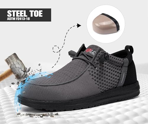 LARNMERN Steel Toe Loafers Women Slip On Work Safety Shoes Walking Sneakers