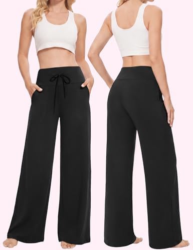 Showitty Wide Leg Pants for Women with Pockets, High Waist Yoga Lounge