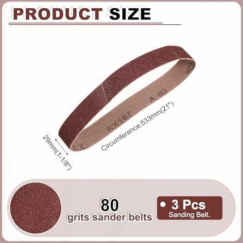 HARFINGTON 1-1/8 x 21 Inch Sanding Belts, 3 Pcs 80 Grits Aluminum Oxide