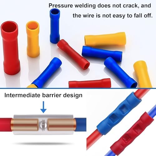 smseace 210 Pcs Butt Splice Connectors Kit 22-10AWG Butt Wire Connectors Assorted Butt Splice Crimp Connectors Wiring Straight Crimps Terminals for 22,20,18,16,14,12,10 Gauge Wires