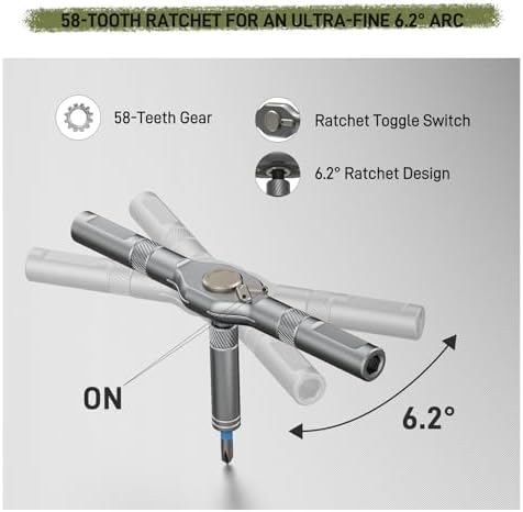 42 in 1 Magnetic Ratcheting Screwdriver Set with T Handle | T Handle Allen Wrench Set, Multi Tool Set with Case for Electronics, Furniture, Bicycle & DIY Repair, Army Green