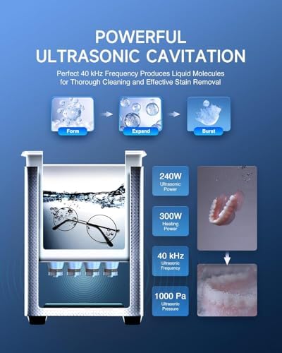 CREWORKS 10L Digital Ultrasonic Cleaning Machine with Heater & Timer, 240W Stainless Steel Ultrasonic Washing Machine, 2.6 gal Sonic Parts Cleaning Machine for Jewelry Glasses Auto Tool Machine Part
