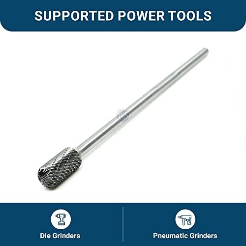 Benchmark Abrasives 6” Cylindrical Ball Nose Shape Double Cut Tungsten Carbide Die Grinder Bits Metal Deburring Tool Rotary Burr, 1/4 Inch Shaft, Engraving Tool for Woodworking Shaping Carving (SC-5)