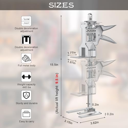 2Pcs Metal Labor Saving Arm Jack, Precision Height Adjustment Lifting Device Furniture Jack, 440LBS Capacity for Lifting Wall Tile, Door Panel, Window Frame & Furniture Cabinet