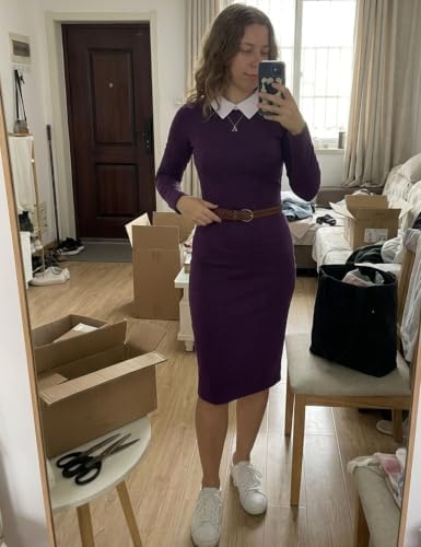 Aphratti Women's Peter Pan Collar Sheath Dress with Sleeves Business Office Wear to Work Professional Outfits