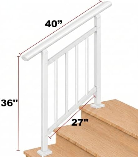 Hand Rails for Outdoor Steps，Stair Handrail & Indoor Stair Railing Kit，Railings for Outdoor Steps for Fence & Outdoor Steps (1, White-with Balusters, 3 Step)