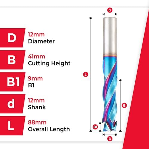Amana Tool Spektra Extreme Tool Life Coated Solid Carbide CNC Compression Spiral Router Bit, 48326-K, 12mm D x 41mm CH x 12mm Shank x 88mm L 3 Flute