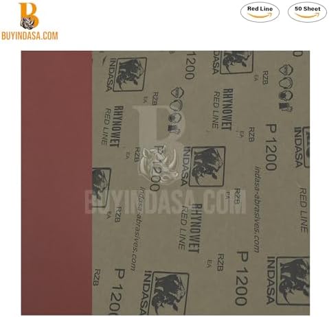 INDASA Rhynowet Red Line Wet Dry Sanding Sheets 9 x 11 Inch 180 Grit Waterproof Latex Backing Abrasive Paper for Wood Metal Automotive Surface Prep Pack of 50