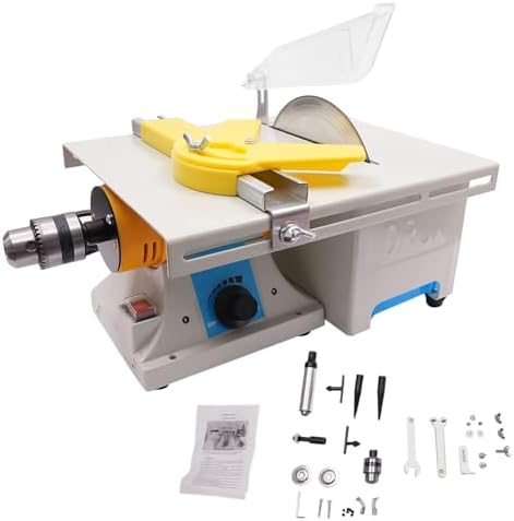 750W Mini Table Saw & Polisher, Adjustable Speed 1000-10,000 RPM Multifunctional Lapidary with 6-Inch Jade Saw Blade Woodworking Carving Lathe Machine for Cutting, Grinding