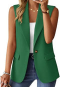 Mina Self Women's Sleeveless Vest Tops Open Front Lightweight Blazer Jacket