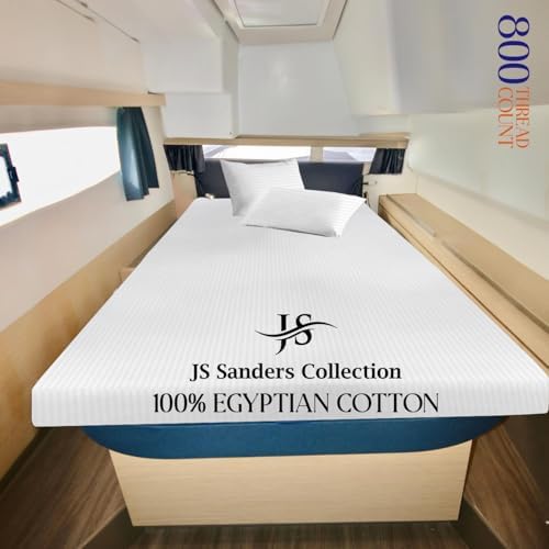 JS Sanders V Berth Boat Sheet 3 Pcs 600 TC Egyptian Cotton,White Stripe