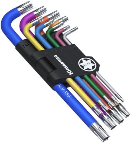 9 PCS Torx Allen Wrench Set Star Allen Key Tools Colored Star Key Set Precision Size Markings T10, T15, T20, T25, T27, T30, T40, T45, T50 for Bike and Household DIY Projects