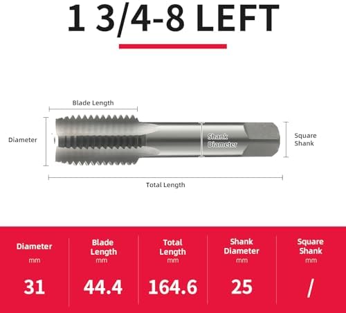 1 3/4-8 Left Hand Straight Flute Thread Tap Machine Tap HSS (High Speed Steel) Threading Tapping Repair Tools DRINYOUNG (1 3/4-8 Left)