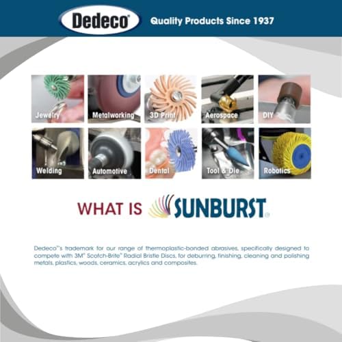 Dedeco Sunburst Radial Bristle Discs 12-Pack - 4" Curved - 3/8" Arbor - White 120 Grit (Medium) - Aluminum Oxide for Polishing & Finishing