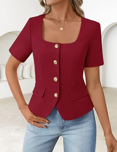 ZESICA Womens Summer Vest Top Short Sleeve Blouse Suit Blazer Work Outfits