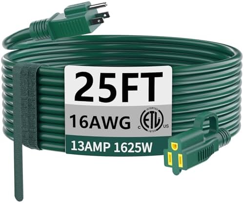 HUANCHAIN 16/3 Gauge Indoor Outdoor Green Extension Cord 25 ft Waterproof