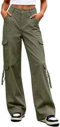 Eddoyee Cargo Pants for Women Elastic High Waisted Wide Leg Hiking Pants