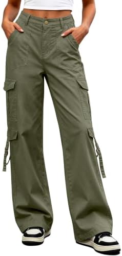 Eddoyee Cargo Pants for Women Elastic High Waisted Wide Leg Hiking Pants