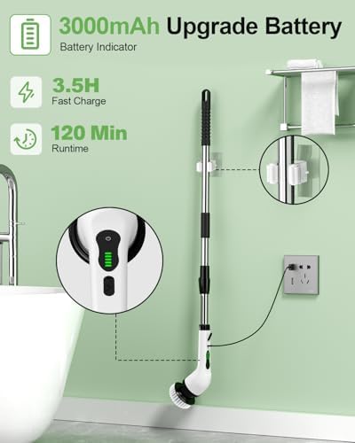 Cordless Electric Spin Scrubber, 9 Brush Heads, 2-Speed Motor