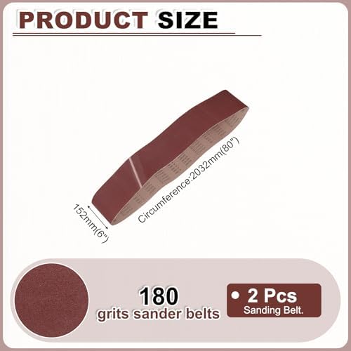 HARFINGTON 6 x 80 Inch Sanding Belts, 2 Pcs 180 Grits Aluminum Oxide