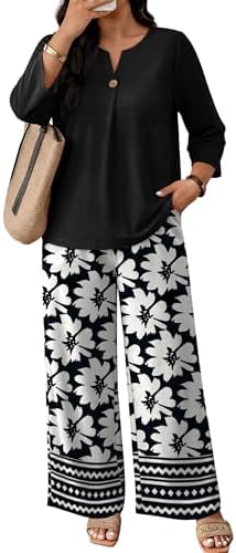 WIHOLL Two Piece Sets for Women 3/4 Length Sleeve Lounge Sets Summer Spring Vacation Travel Outfits Fashion Clothing