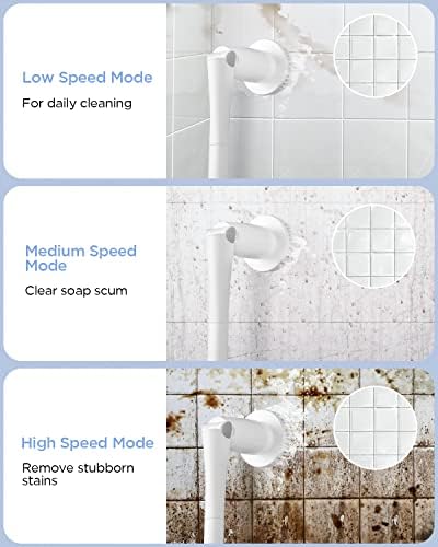Electric Spin Scrubber, 360 Cordless Shower Scrubber, Electric Spin Cleaner with 4 Replaceable Shower Cleaning Brush Heads and 1 Extension Arm for Tub, Tile, Kitchen, Bathroom