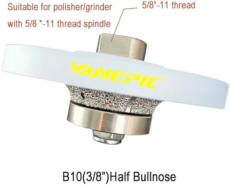 3/8 inch B10 Diamond Demi bullnose Half Bullnose Profile Wheel Diamond Hand Profiler Router Bit with 5/8-11 Thread for Granite Marble Concrete Tile and Countertop Edge Shaping