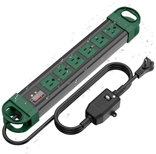 HHSOET GFCI Outdoor Power Strip Weatherproof IPX6 Waterproof, Green 10FT