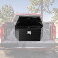 BLACKHORSE-RACING 39inch Aluminum Trailer Tongue Box with Lock & Keys, Stripes Plated Storage Organizer Toolbox for Trailers, ATVs, RVs, and Truck Beds-Black