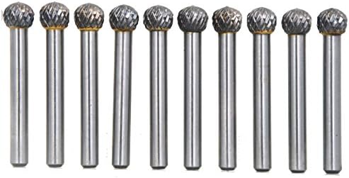 10Pcs/set 1/4 Dia. Ball Solid Carbide Burrs Heavy Duty Grinding Cutting Heads Chamfering Abrasion Industrial Deburring Rotary Tools for Curved Surfaces Round Slots Round-Bottom Holes.
