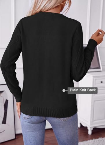Okiwam Women's Long Sleeve Sweaters Crewneck Cable Knit Pullover