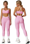 ABOCIW Workout Sets for Women 2 Piece Color Block Strappy Sports Bra High Waist Shorts Gym Yoga Pilates Outfits