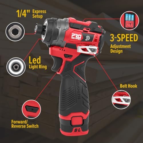 Prostormer 17V Cordless Impact Driver Set, 140Nm Brushless Screwdriver(Red)