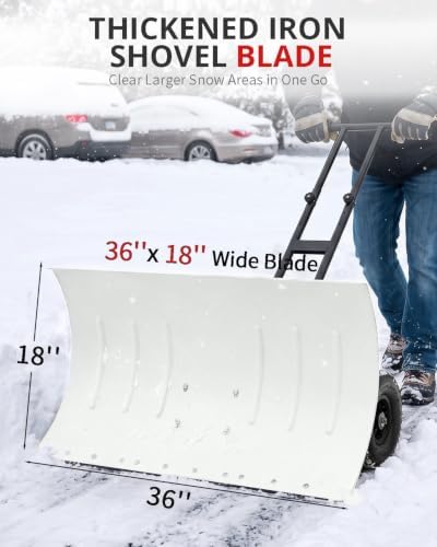 Outvita Snow Shovel with Wheels, 36" Wide 18" Long, Black & White