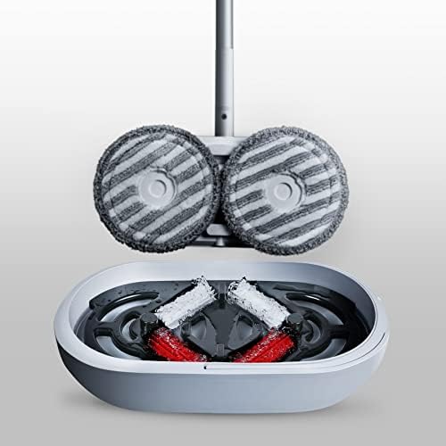 REECOO Cordless Electric Spin Mop Power Mop with 4 Floor Scrubber Pads/Automatic Cleaning Bucket/Water Sprayer,Lightweight & Rechargeable,Suitable for Wooden, Marble, Tile, Hardwood Floor.