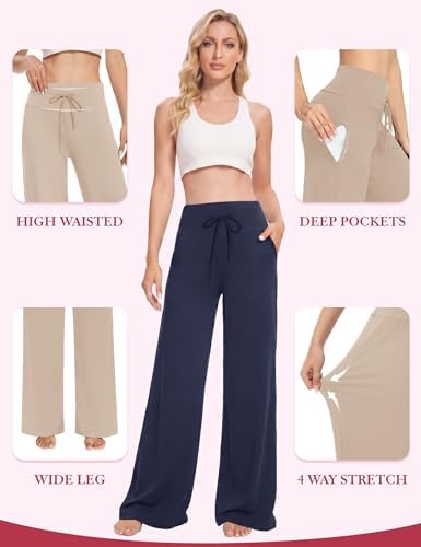 Showitty Wide Leg Pants for Women with Pockets, High Waist Yoga Lounge