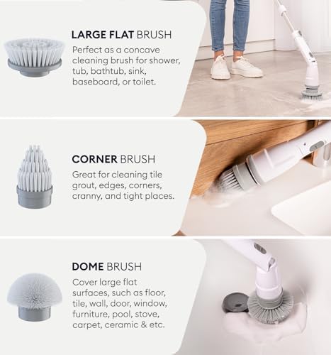 Electric Spin Scrubber, 360 Cordless Powerful Scrub Brush for Cleaning Bathroom, Tile, Floor, Tub & Shower with Adjustable Extension Handle and 3 Replaceable Rotating Brush Heads (Packaging May Vary)