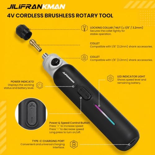 Mini Cordless Brushless Rotary Tool Kit, Brushless Motor, 5 Speed, Max.25000 RPM, 65 Accessories, Engraving Pen, for 3D Printer Sanding, Polishing, Drilling, Carving, DIY Crafts