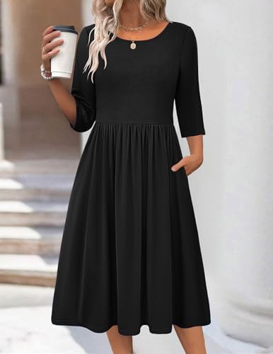 Zeagoo 3/4 Sleeve Women's Dress Casual Aline Summer Fall Midi Long Dresses